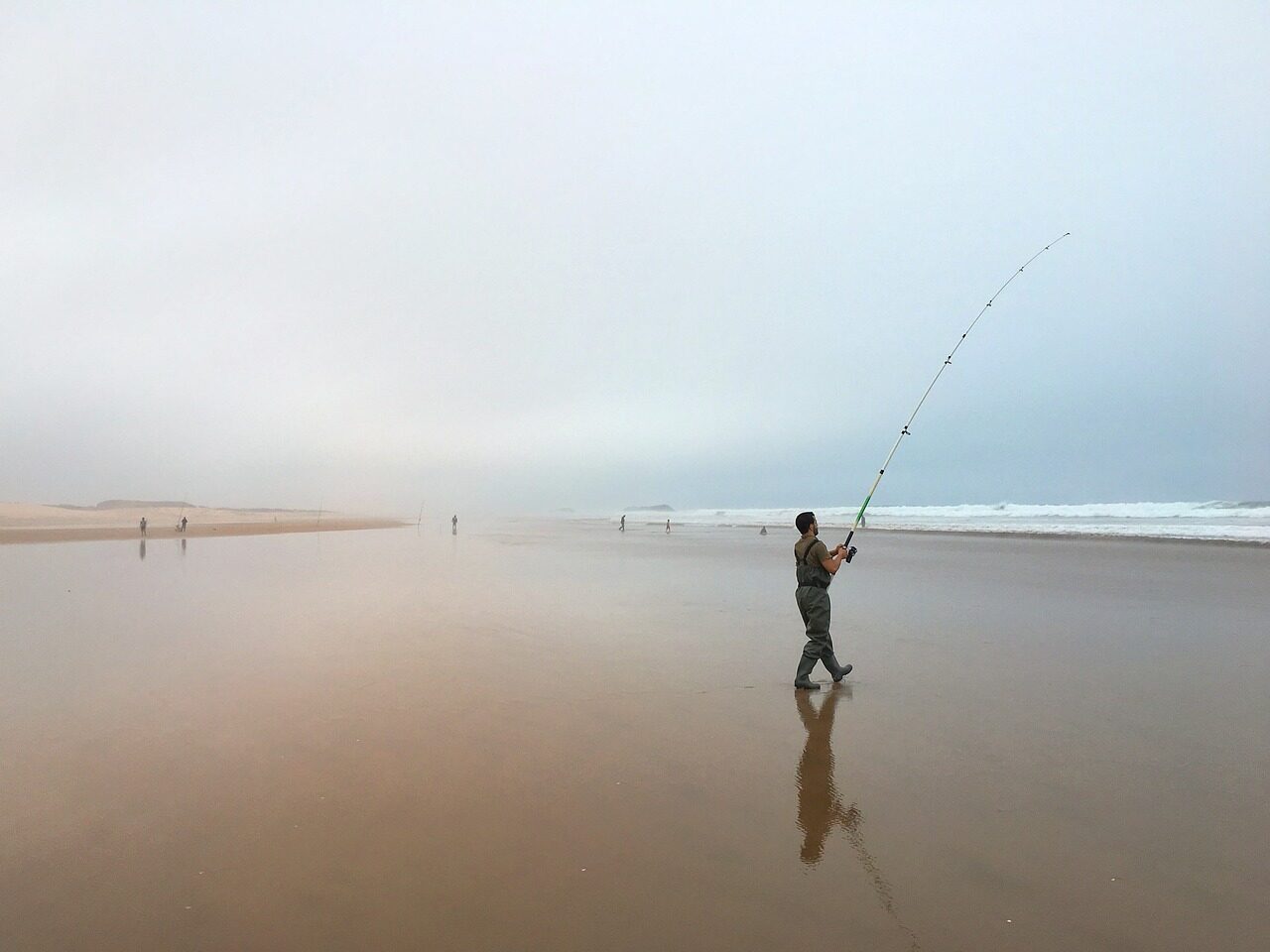 angler, fishing, sea, nature, fishing rod, beach, morocco, agadir