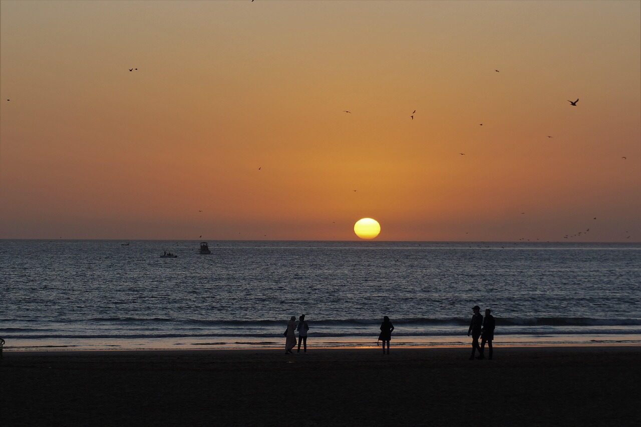 agadir, ocean, nature, sunset, beach, morocco, africa, horizon